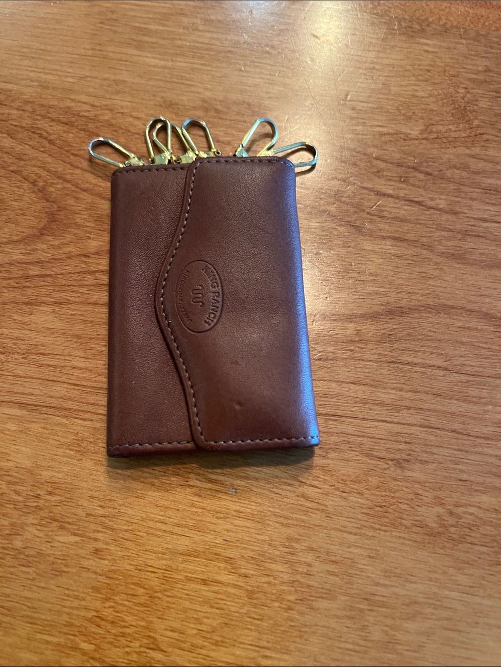Classic Brown Leather Key & Card Holder with Gold Hardware